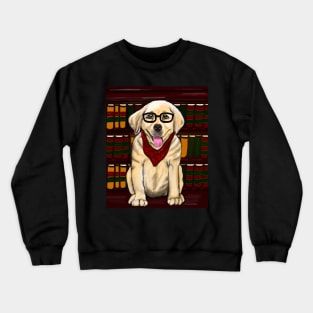 Books bookworm reader among books funny cute reading book nerd Golden Labrador retriever puppy dog Librarian Crewneck Sweatshirt